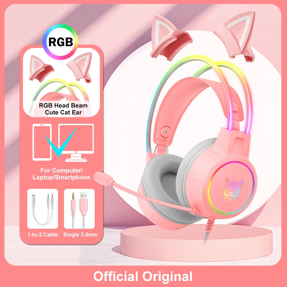X15 Pro Wired Gaming Headset with RGB Head Beam, Flexible Microphone, and Button Control for PC Gamers