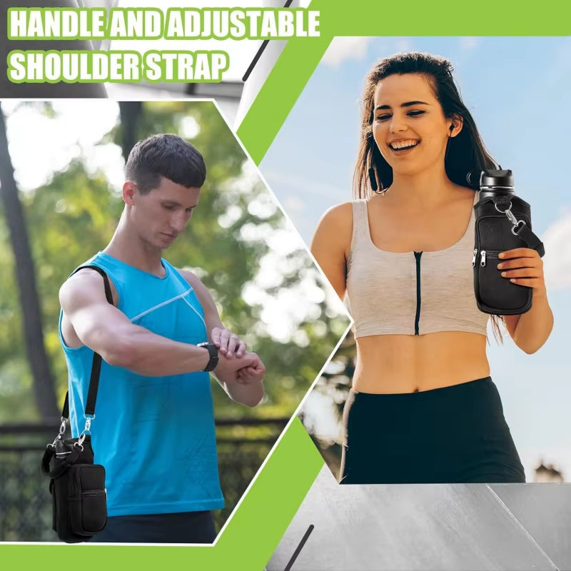 Magnetic Water Bottle Carrier with Phone Pocket, Shoulder Strap, and Six Built-In Magnets