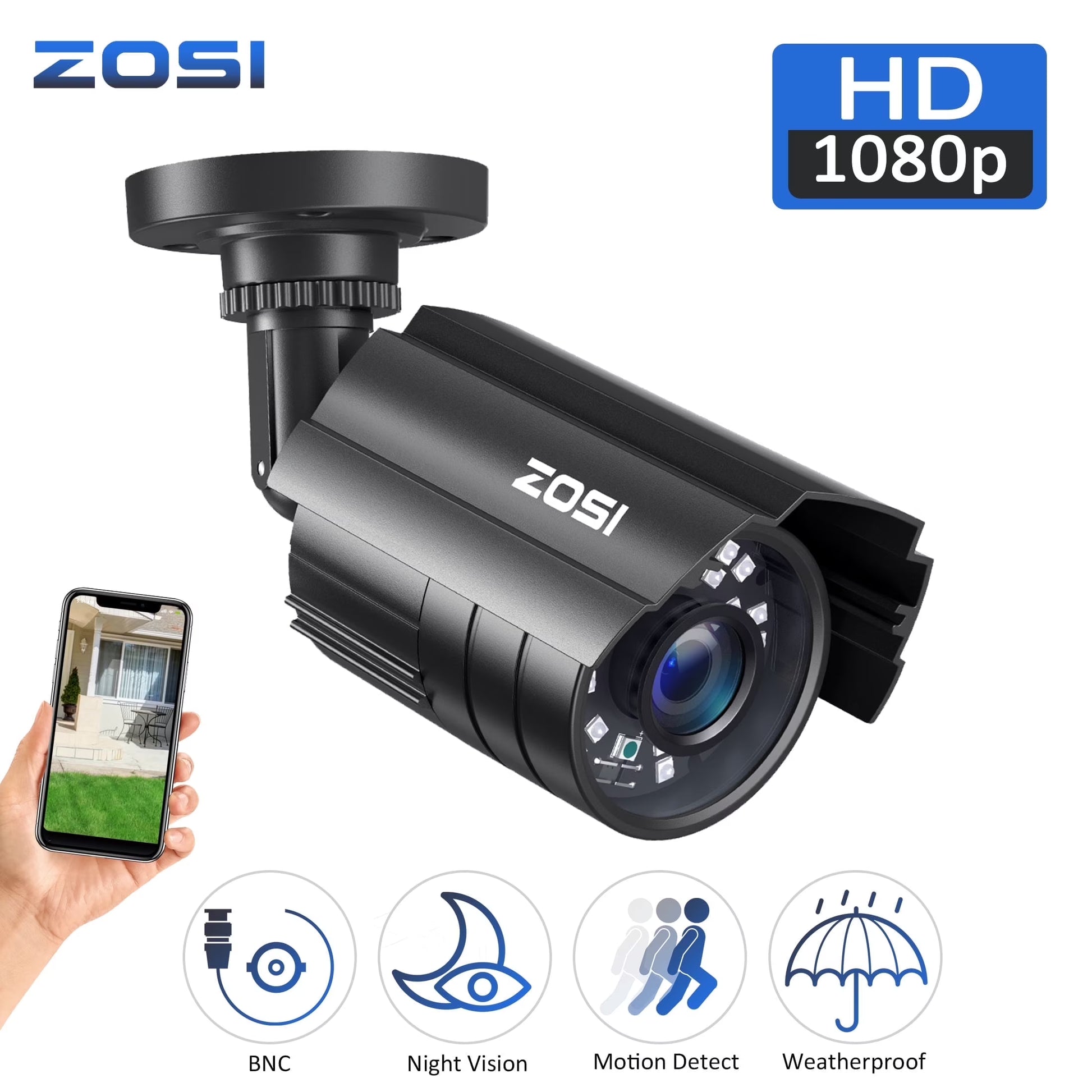 1080P HD TVI Security Camera - 4-in-1 Wired Outdoor Bullet Camera for Home and Office CCTV Systems with Night Vision