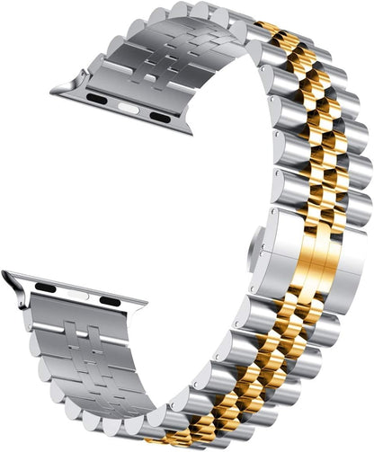 Stainless Steel Compatible Apple Watch Bands for 42mm, 41mm, 40mm, and 38mm - Heavy Link Bracelet with Butterfly Folding Clasp for Series 9/8/7/6/5/SE3/2/1 - Available in Silver and Gold for Men and Women