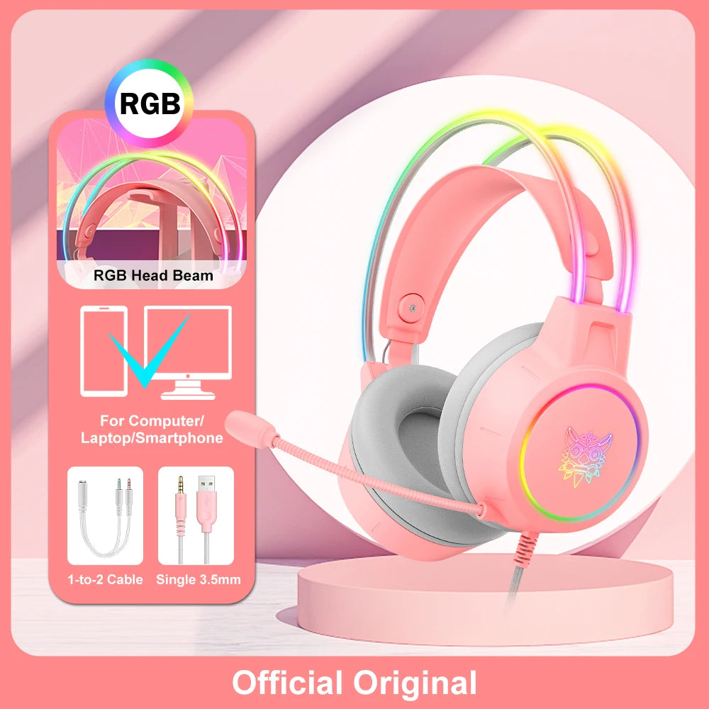 X15 Pro Wired Gaming Headset with RGB Head Beam, Flexible Microphone, and Button Control for PC Gamers