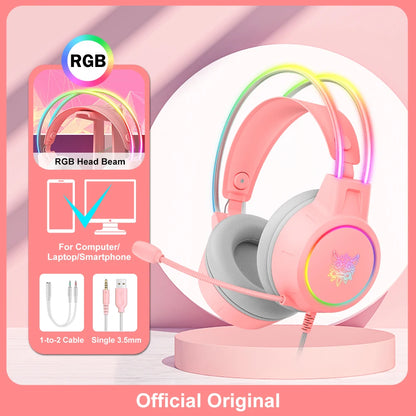 X15 Pro Wired Gaming Headset with RGB Head Beam, Flexible Microphone, and Button Control for PC Gamers