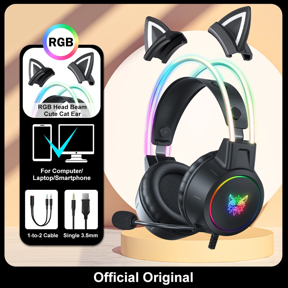 X15 Pro Wired Gaming Headset with RGB Head Beam, Flexible Microphone, and Button Control for PC Gamers