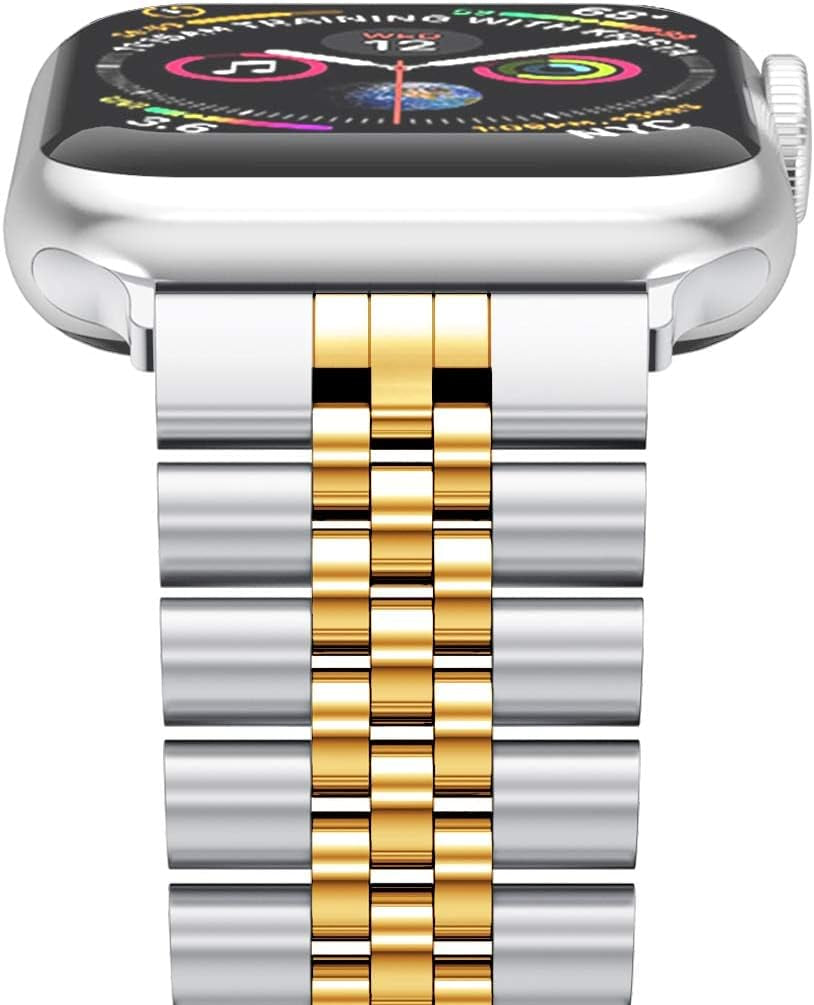 Stainless Steel Compatible Apple Watch Bands for 42mm, 41mm, 40mm, and 38mm - Heavy Link Bracelet with Butterfly Folding Clasp for Series 9/8/7/6/5/SE3/2/1 - Available in Silver and Gold for Men and Women
