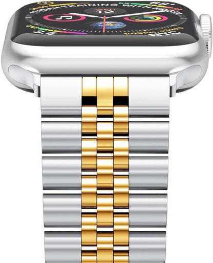 Stainless Steel Compatible Apple Watch Bands for 42mm, 41mm, 40mm, and 38mm - Heavy Link Bracelet with Butterfly Folding Clasp for Series 9/8/7/6/5/SE3/2/1 - Available in Silver and Gold for Men and Women