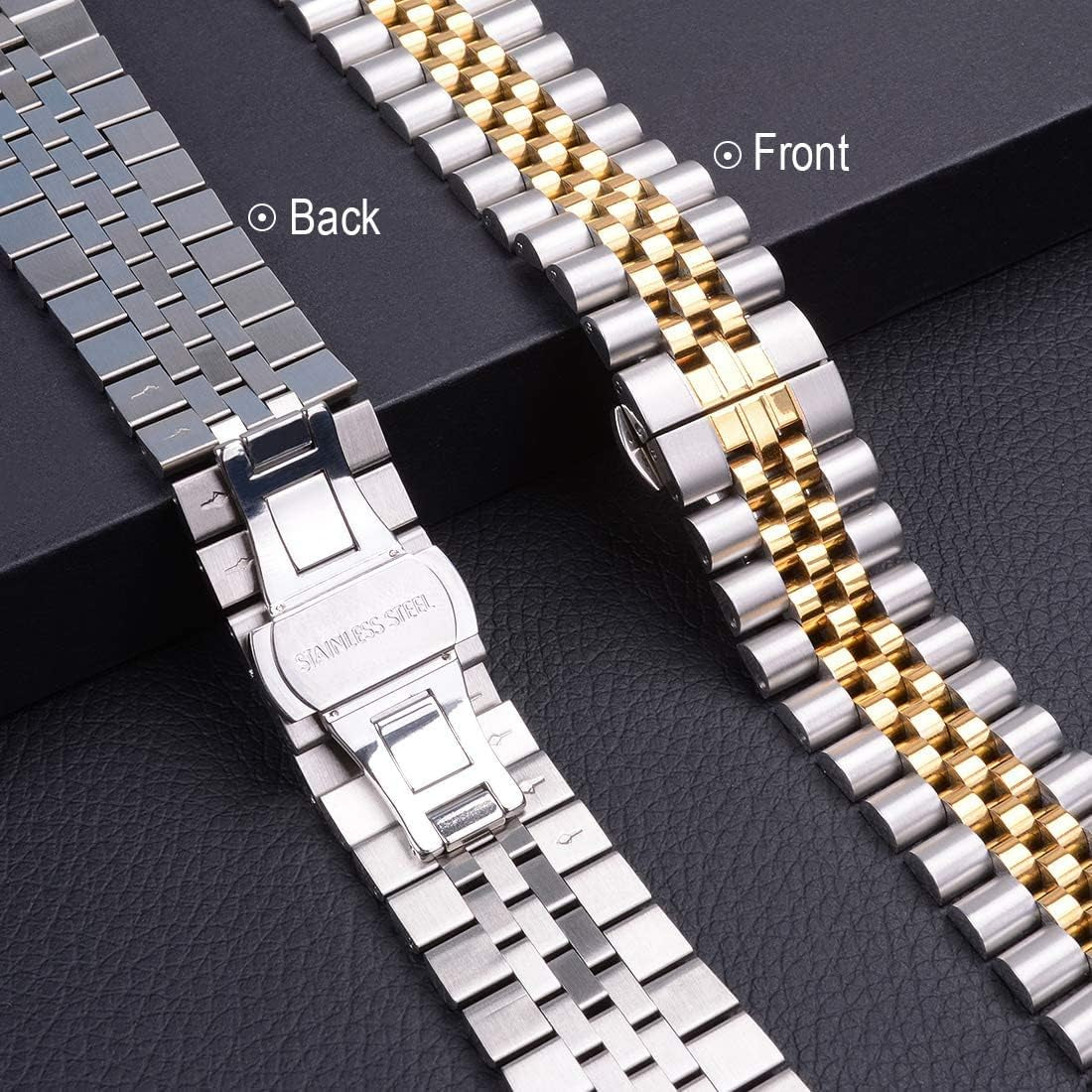 Stainless Steel Compatible Apple Watch Bands for 42mm, 41mm, 40mm, and 38mm - Heavy Link Bracelet with Butterfly Folding Clasp for Series 9/8/7/6/5/SE3/2/1 - Available in Silver and Gold for Men and Women