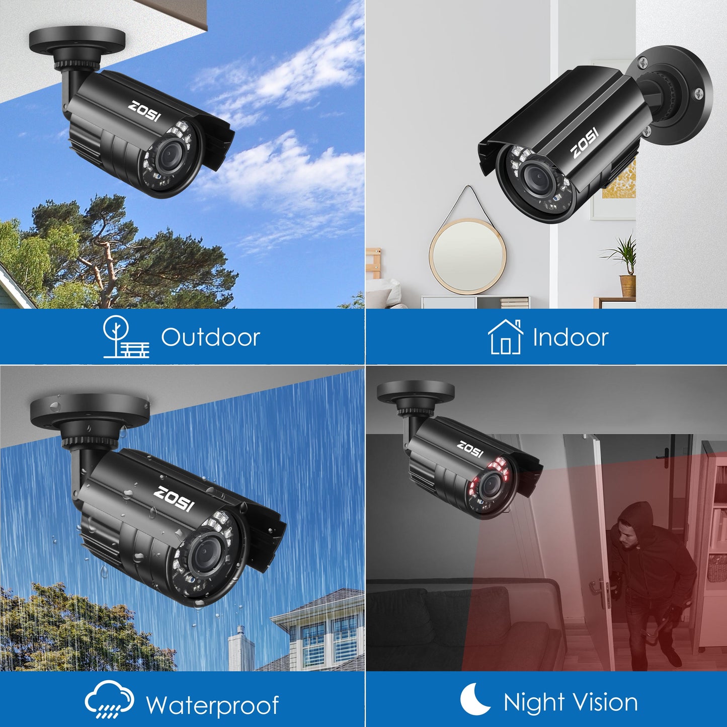 1080P HD TVI Security Camera - 4-in-1 Wired Outdoor Bullet Camera for Home and Office CCTV Systems with Night Vision