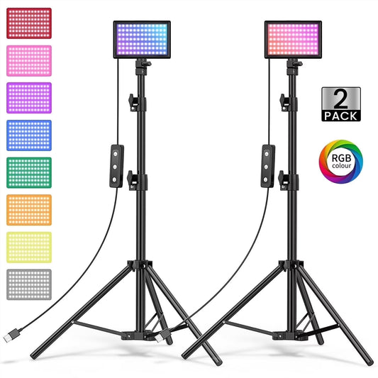 Professional LED Video Light Kit - 2 Pack Dimmable Photography Lights with Remote Control, Tripods, 10 Brightness Levels, 9 Color Filters, USB Powered for YouTube and TikTok