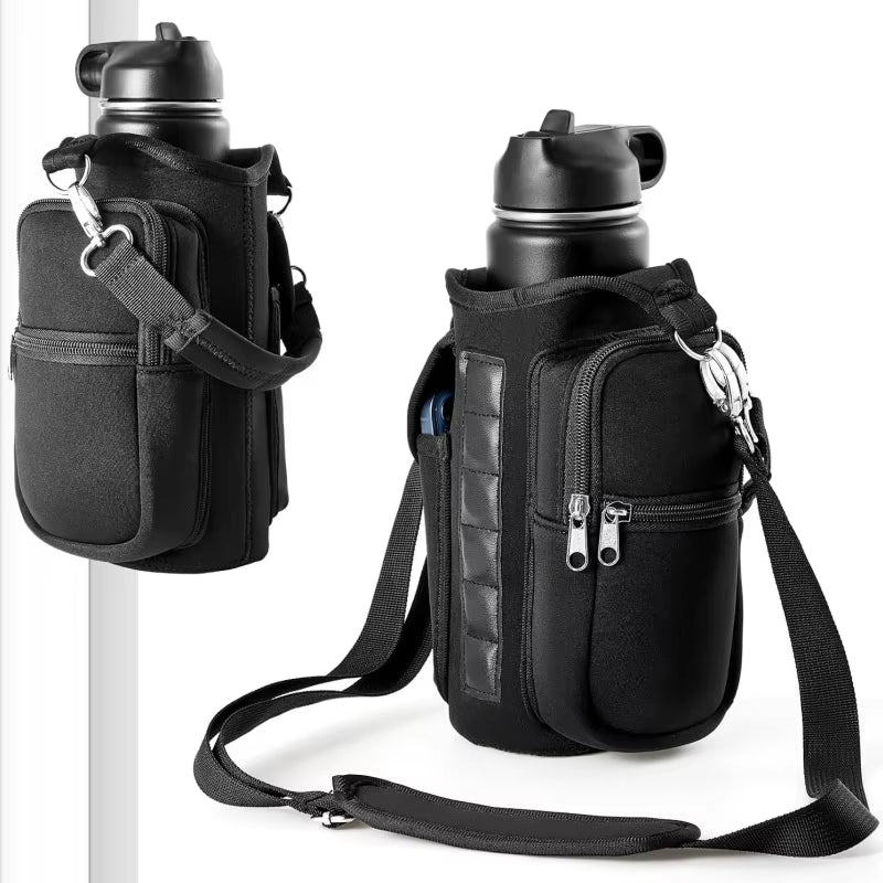 Magnetic Water Bottle Carrier with Phone Pocket, Shoulder Strap, and Six Built-In Magnets