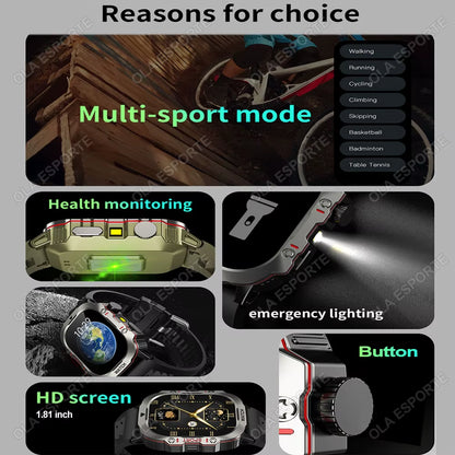 Men's Smartwatch with Flashlight, Bluetooth Calling, Fitness Tracking, IP68 Waterproof, Compatible with Android and iOS - 2025 Model
